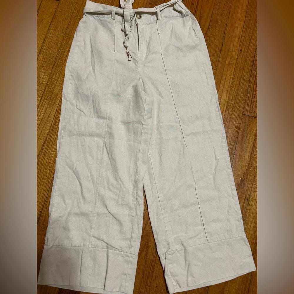 Joie Wide Leg Cropped Pants Linen Blend Cream Colored Size Small - Picture 11 of 11